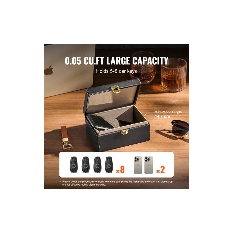 Signaalinsuojauslaatikko PU-nahkainen musta 150×115×74 mm estää WiFi Bluetooth GPS RFID 5G