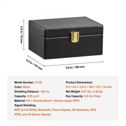 Signaalinsuojauslaatikko PU-nahkainen musta 150×115×74 mm estää WiFi Bluetooth GPS RFID 5G