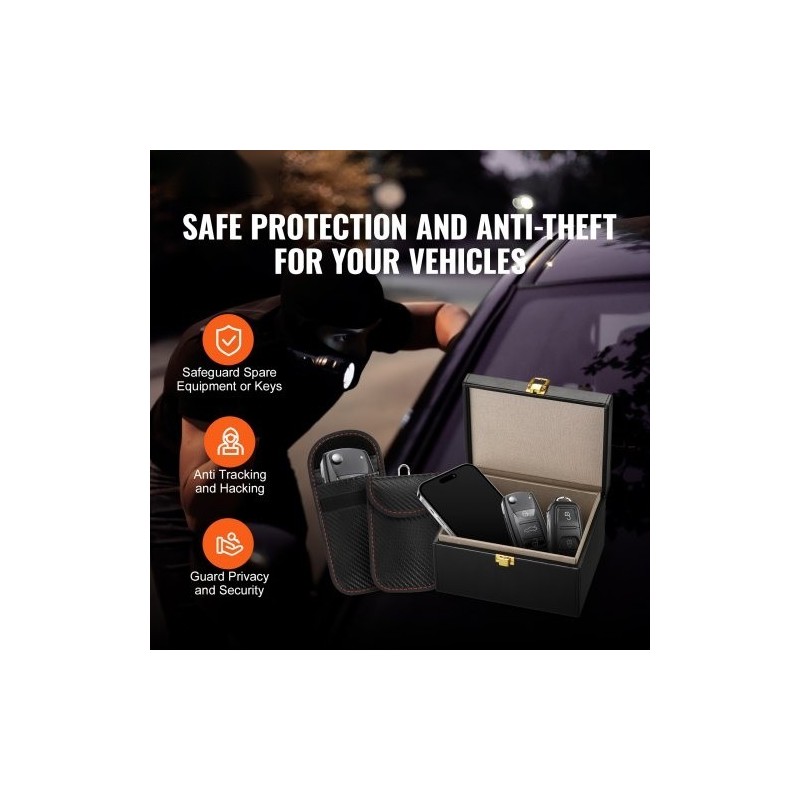 Signaalinsuojauslaatikko PU-nahka musta 160x130x93 mm 5–8 autonavainta avaimille ja puhelimille