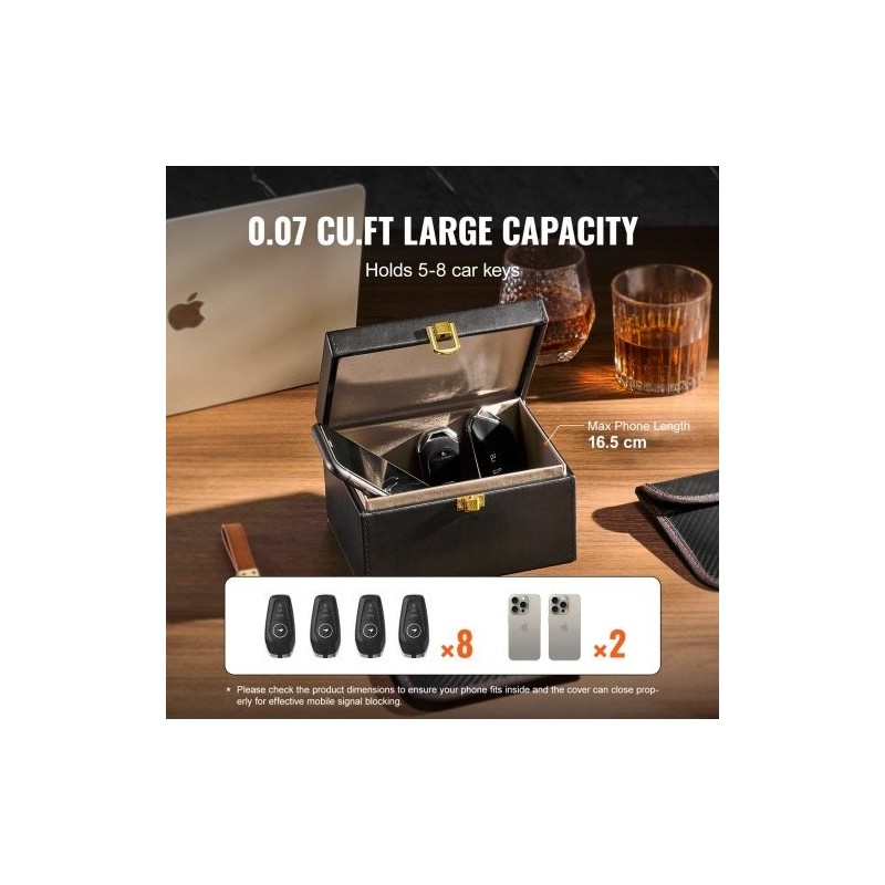 Signaalinsuojauslaatikko PU-nahka musta 160x130x93 mm 5–8 autonavainta avaimille ja puhelimille
