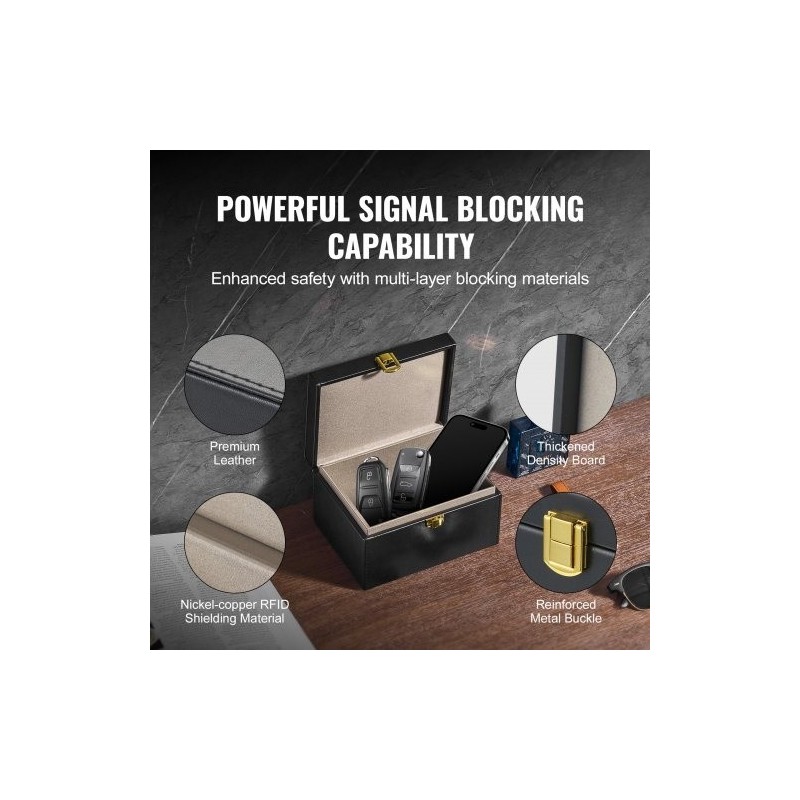 Faraday-laatikko PU-nahka musta 160×130×93 mm 5–8 avainta