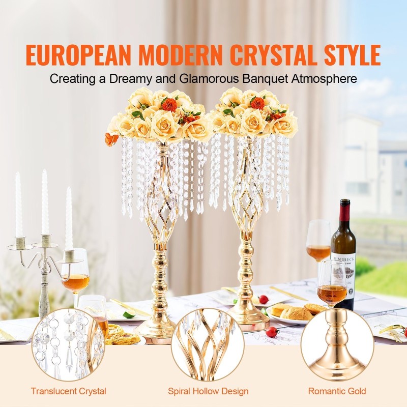 Metallinen kukkateline hiiliteräs 55 cm 2 kpl ranskalainen kulta häät juhlapöytä