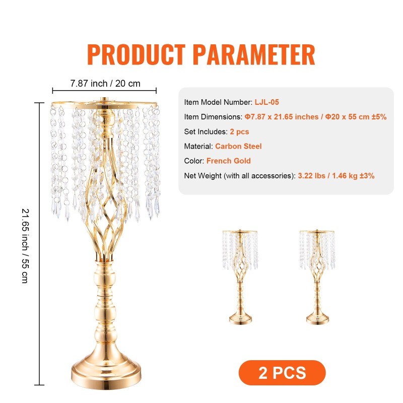 Metallinen kukkateline hiiliteräs 55 cm 2 kpl ranskalainen kulta häät juhlapöytä