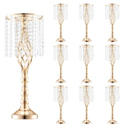 Hiiliteräksinen kukkateline 55 senttimetriä korkea kymmenen kappaleen kullanvärinen pöytäkeskiö