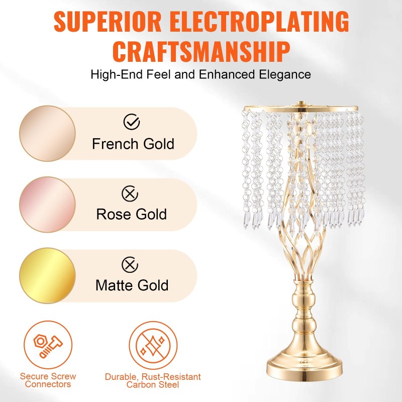 Hiiliteräksinen kukkateline 49 cm korkea ranskan kullanvärinen 12 kpl juhlapöytiin