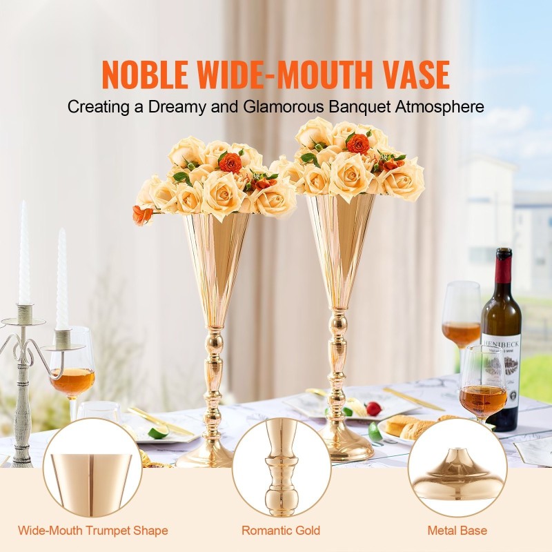 Maljakkoteline hiiliteräksinen 43 cm 10 kpl ranskalainen kulta hääjuhliin