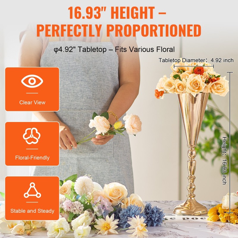 Maljakkoteline hiiliteräksinen 43 cm 10 kpl ranskalainen kulta hääjuhliin