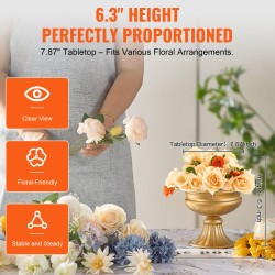 Hiiliteräksiset maljakkotelineet 16 cm 10 kpl ranskalainen kullanväri juhlapöydän keskipiste