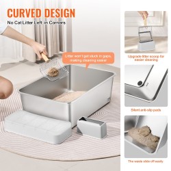 Kissanhiekkalaatikko ruostumatonta terästä syvä kolmen kappaleen setti suurikokoisille metallisella lapiolla suodattavalla