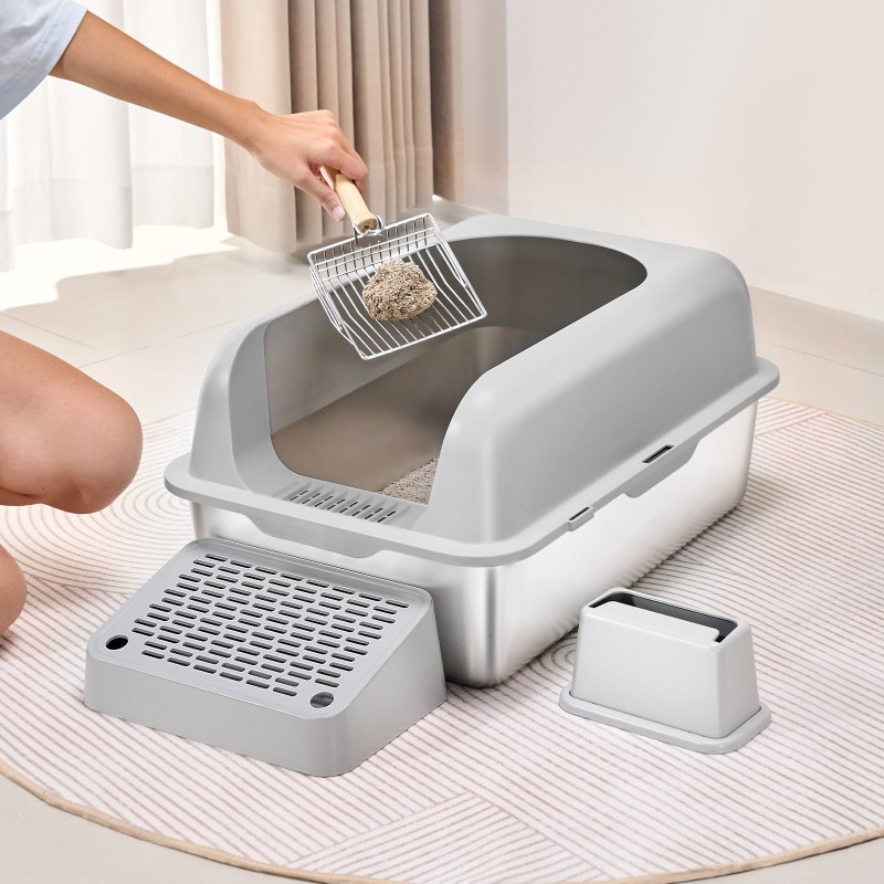 Kissan hiekkalaatikko ruostumattomasta teräksestä suuri kolmenkymmenen litran kuuden tuuman syvyys