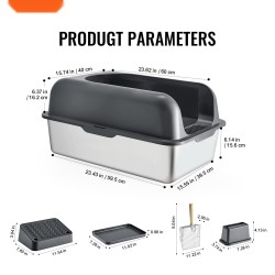 Ruostumaton teräksinen kissanvessa 30 litran 6 tuuman reunoilla suodattava jalkataso metallinen lapio