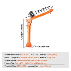 sähkökäyttöinen seosteräksinen lavanosturi 998 kg 360 asteen kääntyvä puomi langattomalla kaukosäätimellä