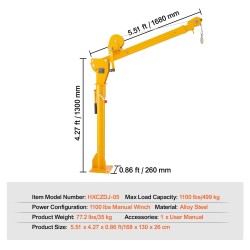 Pickup-auton lavanosturi seosteteräksinen 499 kg manuaalivinssillä kokoontaitettava 360 asteen kääntyvä