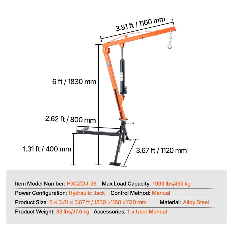 Hydraulinen lava-auton nosturi vetokoukkuun kiinnitettävä seosteräksinen 450 kg 360 asteen kääntyvä