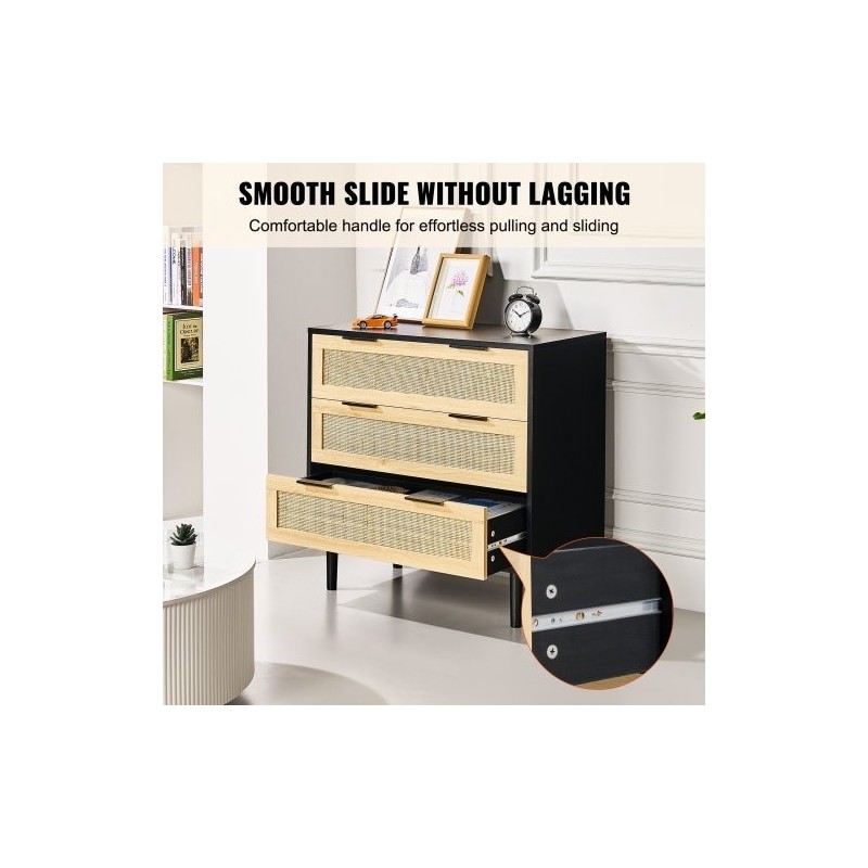 Rottinkilipasto luonnonrottinki MDF-runko 3 laatikkoa musta 800x760x400 mm