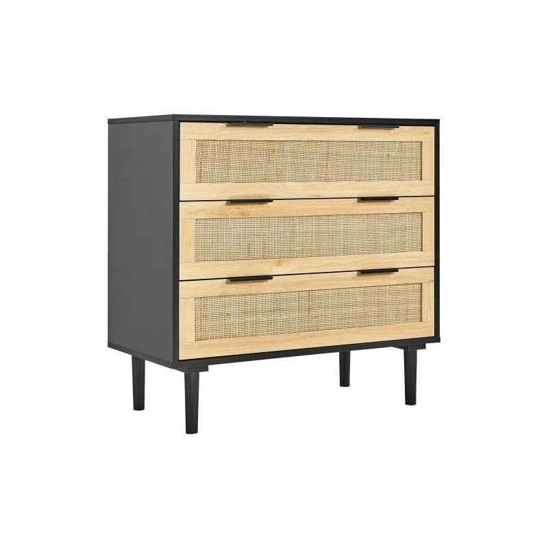 Rottinkilipasto luonnonrottinki MDF-runko 3 laatikkoa musta 800x760x400 mm