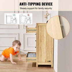 Rottinkilipasto MDF runko viisi laatikkoa luonnollinen rottinki puunsävy metallikiskoilla ja tukevat jalat