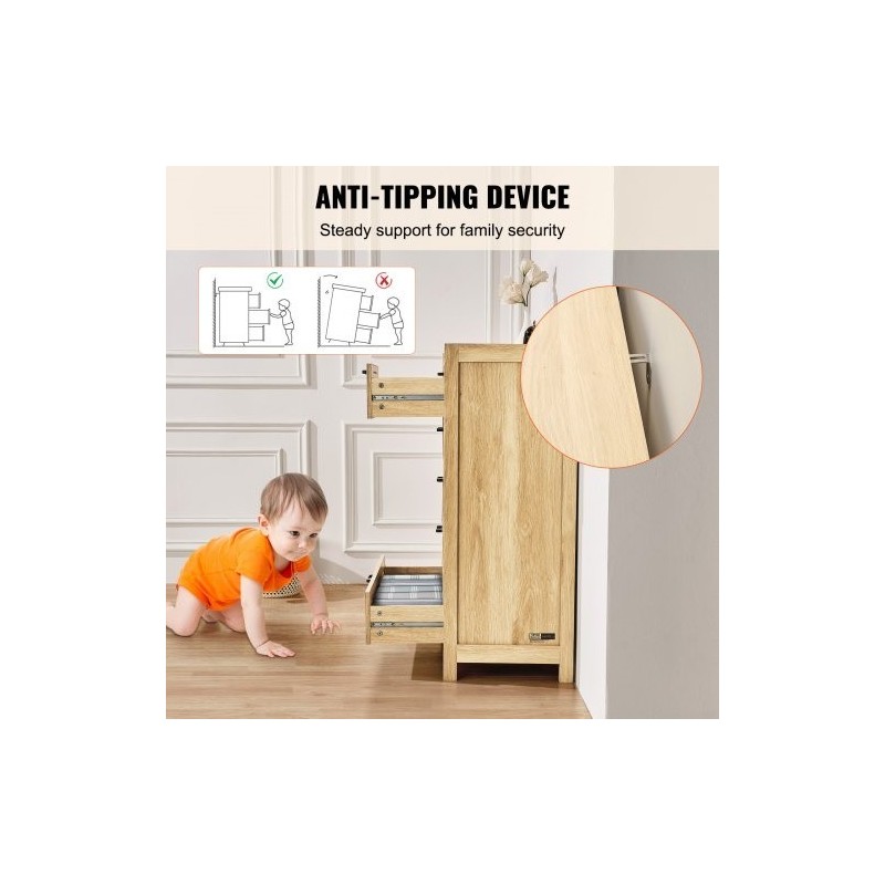 Rottinkilipasto MDF runko viisi laatikkoa luonnollinen rottinki puunsävy metallikiskoilla ja tukevat jalat