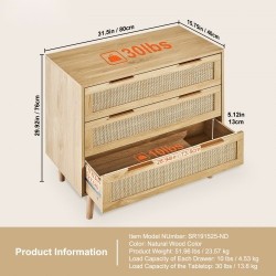 Rottinkilipasto 3 laatikkoa MDF runko luonnollinen puunsävy tukevat jalat