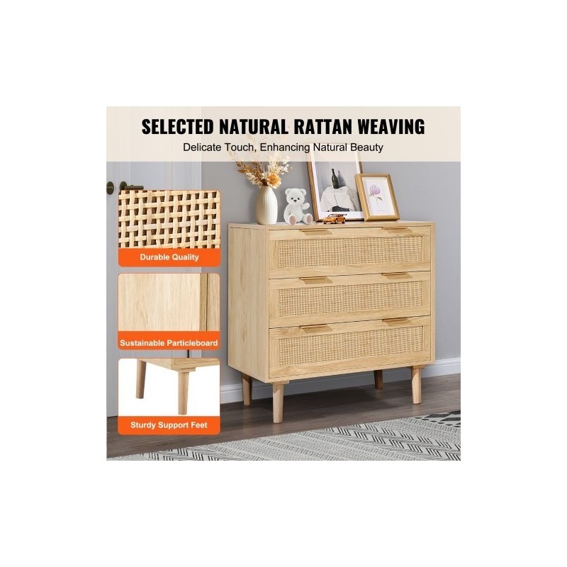 Rottinkilipasto 3 laatikkoa MDF runko luonnollinen puunsävy tukevat jalat