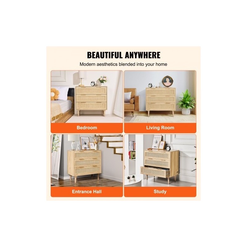 Rottinkilipasto 3 laatikkoa MDF runko luonnollinen puunsävy tukevat jalat