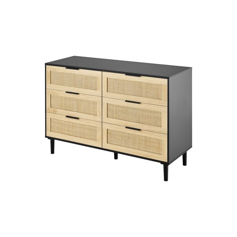 Rottinkilipasto 6 laatikkoa MDF-runko luonnollinen rottinkipunos makuuhuoneeseen