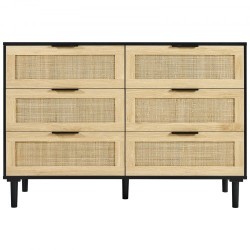 Rottinkilipasto 6 laatikkoa MDF-runko luonnollinen rottinkipunos makuuhuoneeseen