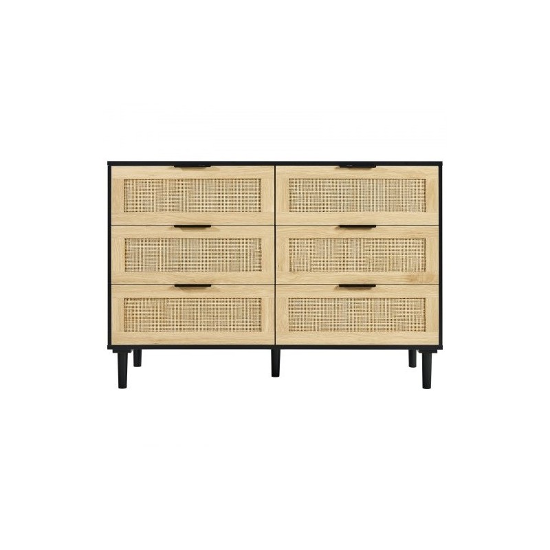 Rottinkilipasto 6 laatikkoa MDF-runko luonnollinen rottinkipunos makuuhuoneeseen