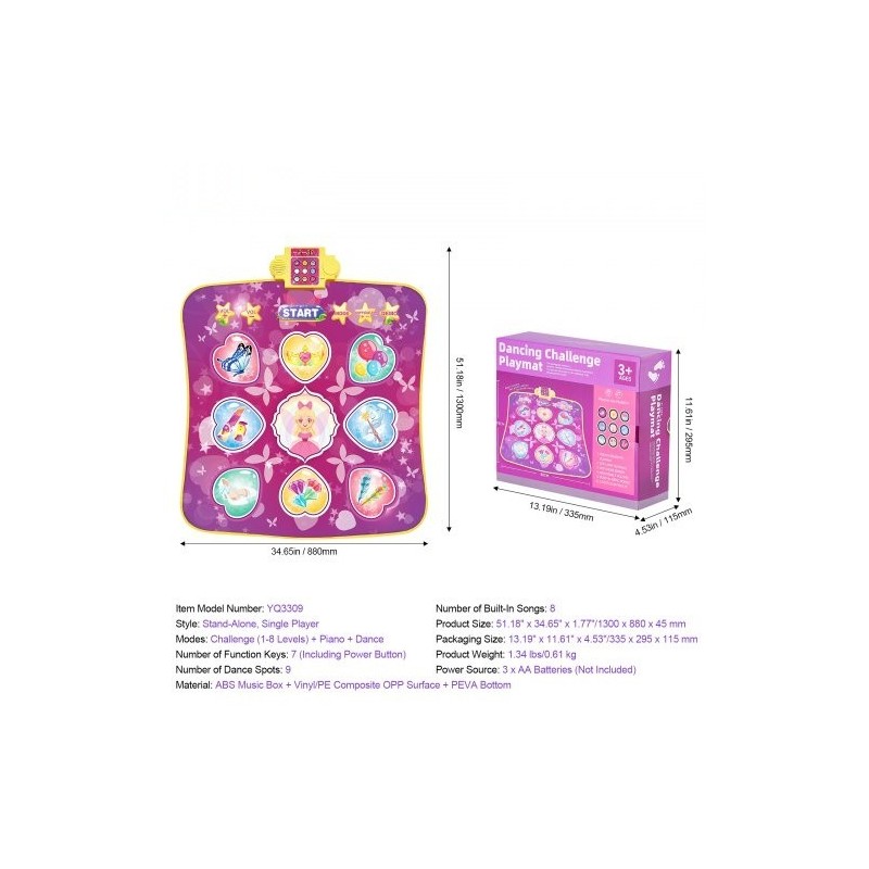 Tanssimatto vinyyli yhdeksän painiketta taitettava kolme pelitilaa