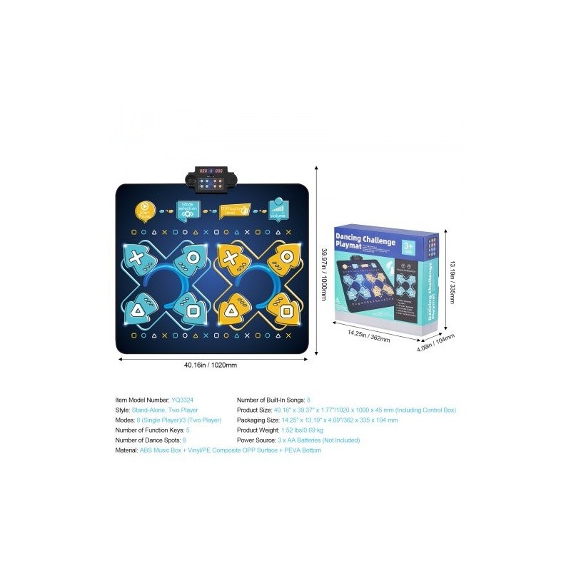 Tanssimatto PEVA pohja kahdeksan painiketta yksin ja kaksin säädettävä äänenvoimakkuus sisäänrakennettu musiikki