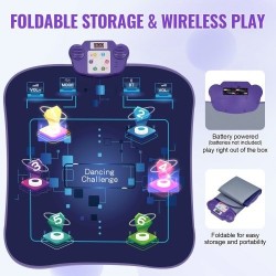 Elektroninen tanssimatto kuudella tanssipaikalla 5 pelitilaa LED-valot langaton musiikkiyhteys taitettava paristokäyttöinen