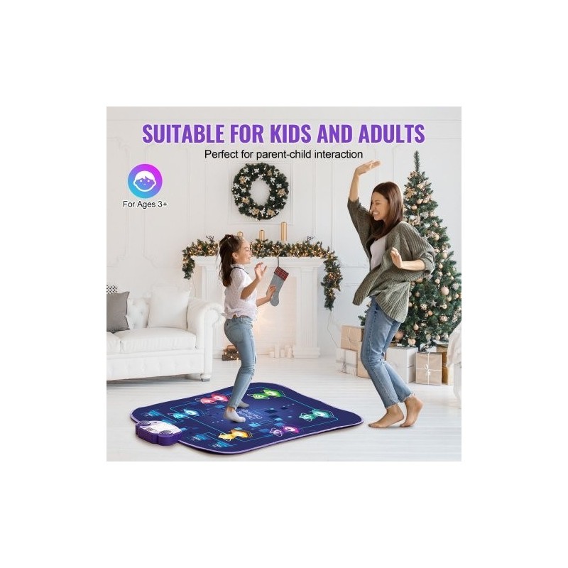 Elektroninen tanssimatto kuudella tanssipaikalla 5 pelitilaa LED-valot langaton musiikkiyhteys taitettava paristokäyttöinen