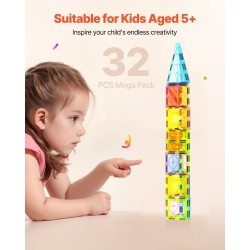 Magneettinen rakennuspalikkasetti 32 kpl ABS-muovi ferriittimagneetit oranssi säilytyspussi lapsille