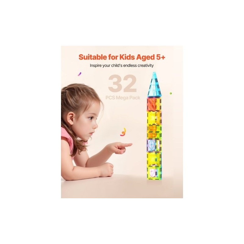 Magneettinen rakennuspalikkasetti 32 kpl ABS-muovi ferriittimagneetit oranssi säilytyspussi lapsille