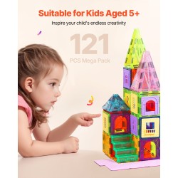 Magneettiset rakennuspalikat ABS-muovia 121 osaa 2 auton alustaa ja 26 numerokorttia