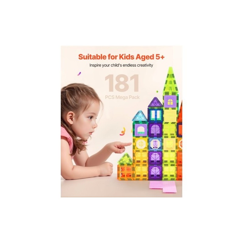 Magneettipalikkasetti 181 osaa muovia ja ferriittimagneetteja sisältäen säilytyspussin