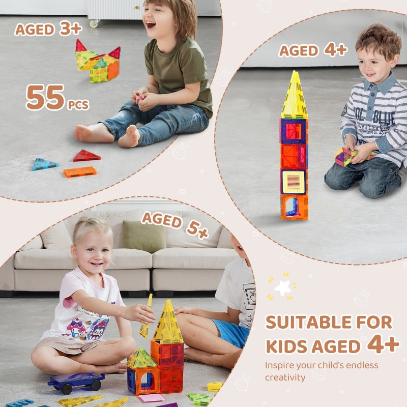 Magneettirakennussarja 55 osaa ABS-muovi ferriittimagneetit autonalusta 16 numerokorttia