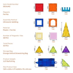 Magneettirakennussarja 55 osaa ABS-muovi ferriittimagneetit autonalusta 16 numerokorttia