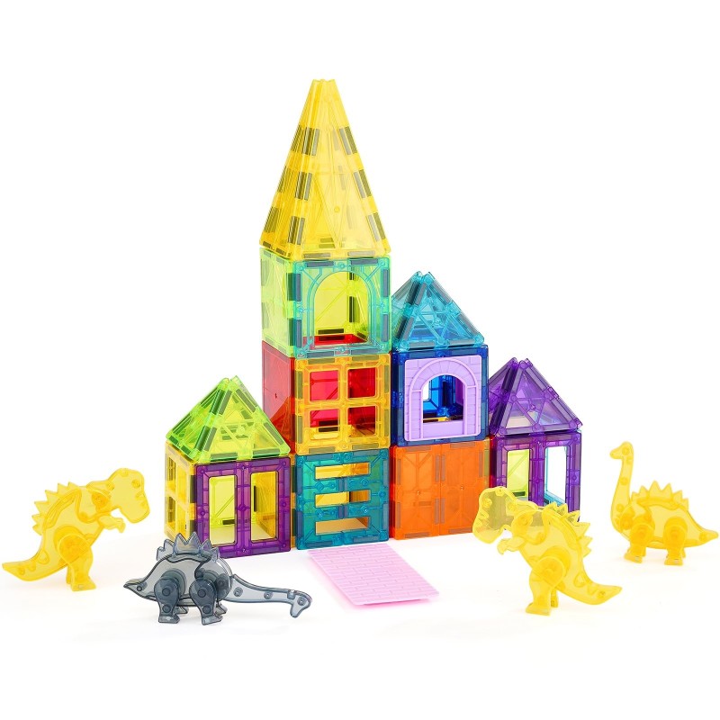 Magneettiset rakennuspalikat muovia viisikymmentäkuusi osaa neljä dinosaurusta yli kolme vuotta