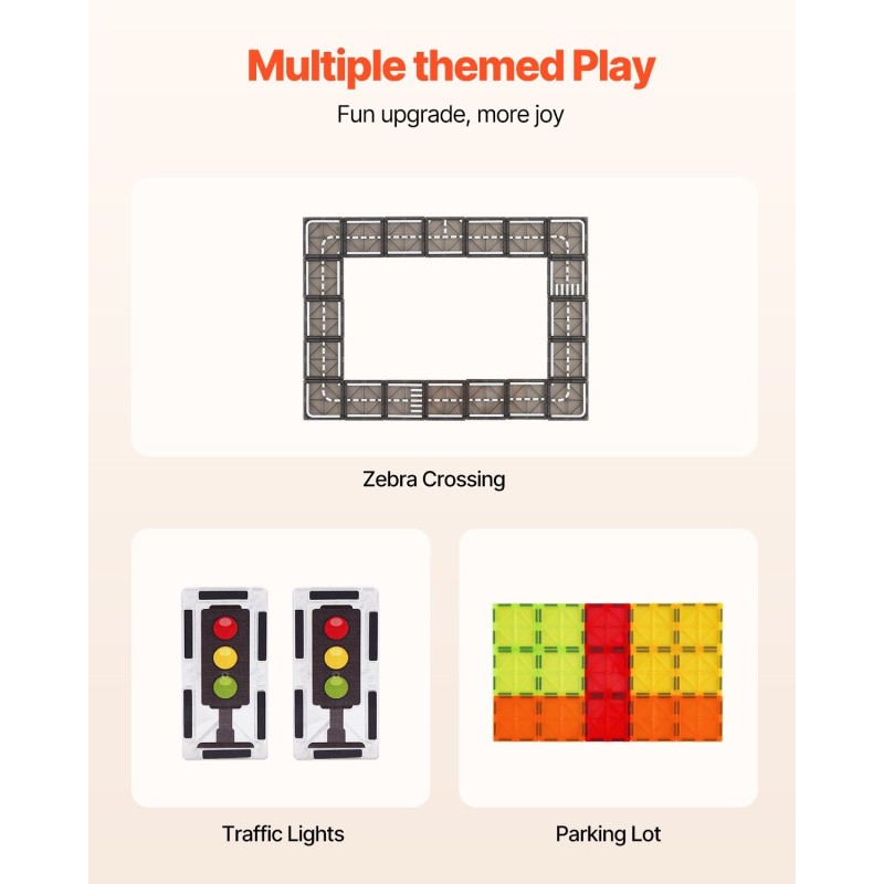 Magneettiset rakennuspalat 56 osaa ABS-muovi ferriittimagneetit oranssi säilytyspussi lapsille