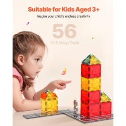 Magneettiset rakennuspalat 56 osaa ABS-muovi ferriittimagneetit oranssi säilytyspussi lapsille