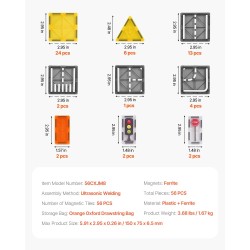 Magneettiset rakennuspalat 56 osaa ABS-muovi ferriittimagneetit oranssi säilytyspussi lapsille
