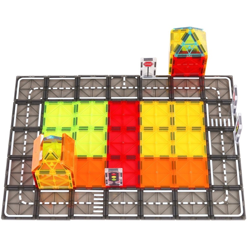 Magneettiset rakennuspalat 56 osaa ABS-muovi ferriittimagneetit oranssi säilytyspussi lapsille