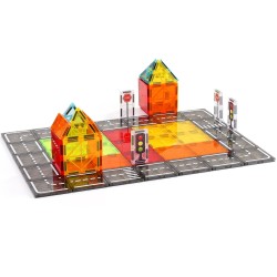 Magneettiset rakennuspalat 56 osaa ABS-muovi ferriittimagneetit oranssi säilytyspussi lapsille