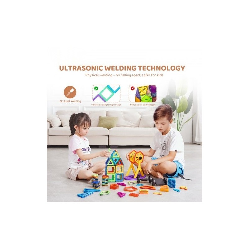 Magneettiset rakennuspalat 123 osaa ABS-muovista neodyymimagneetein pyöräosilla 5-vuotiaille