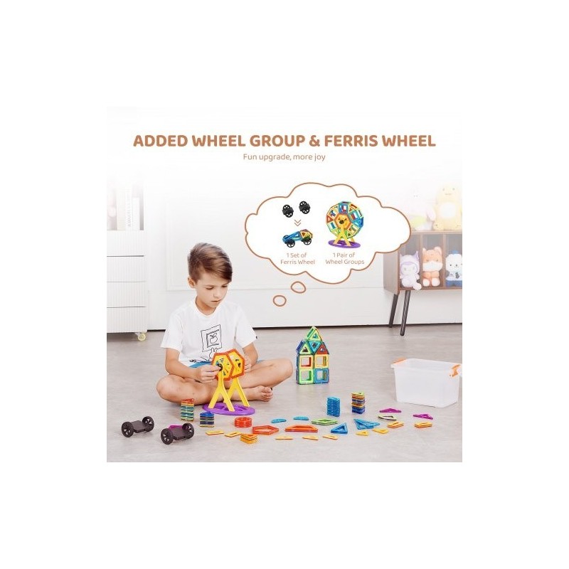 Magneettiset rakennuspalat 123 osaa ABS-muovista neodyymimagneetein pyöräosilla 5-vuotiaille