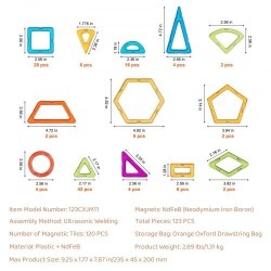 Magneettiset rakennuspalat 123 osaa ABS-muovista neodyymimagneetein pyöräosilla 5-vuotiaille