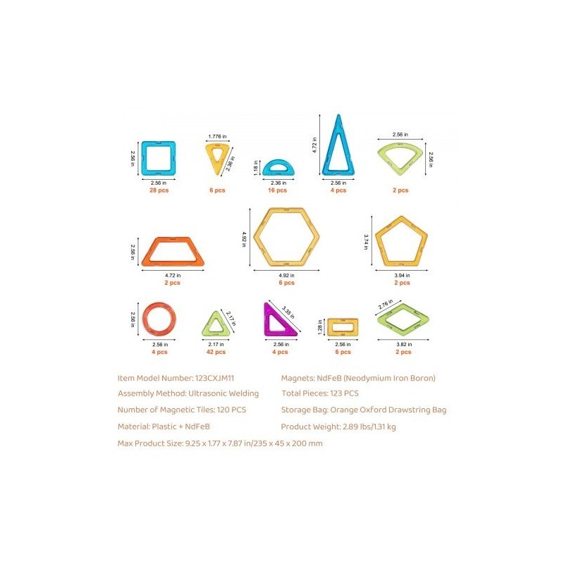 Magneettiset rakennuspalat 123 osaa ABS-muovista neodyymimagneetein pyöräosilla 5-vuotiaille