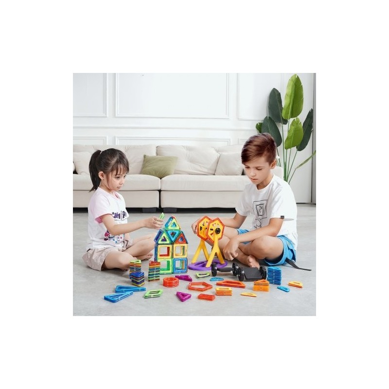 Magneettiset rakennuspalat 123 osaa ABS-muovista neodyymimagneetein pyöräosilla 5-vuotiaille
