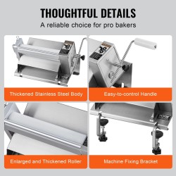 Manuaalinen taikinakaulin pöytämalli ruostumattomasta teräksestä säädettävä 0–12 mm irrotettavalla kahvalla